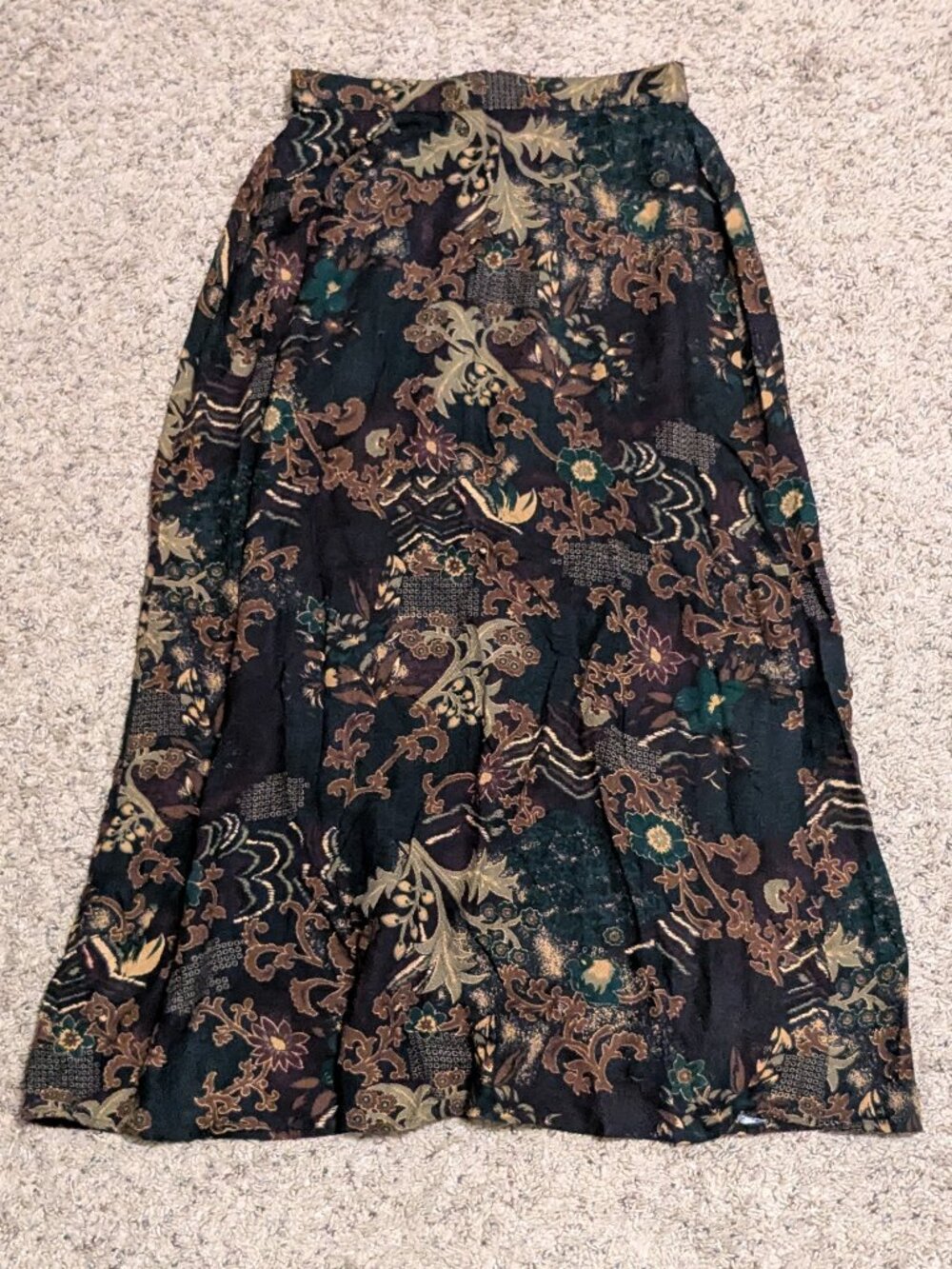 Sag Harbor 90s Dark Green Floral Maxi Skirt Petite 6 Boho Witchy Whimsigoth